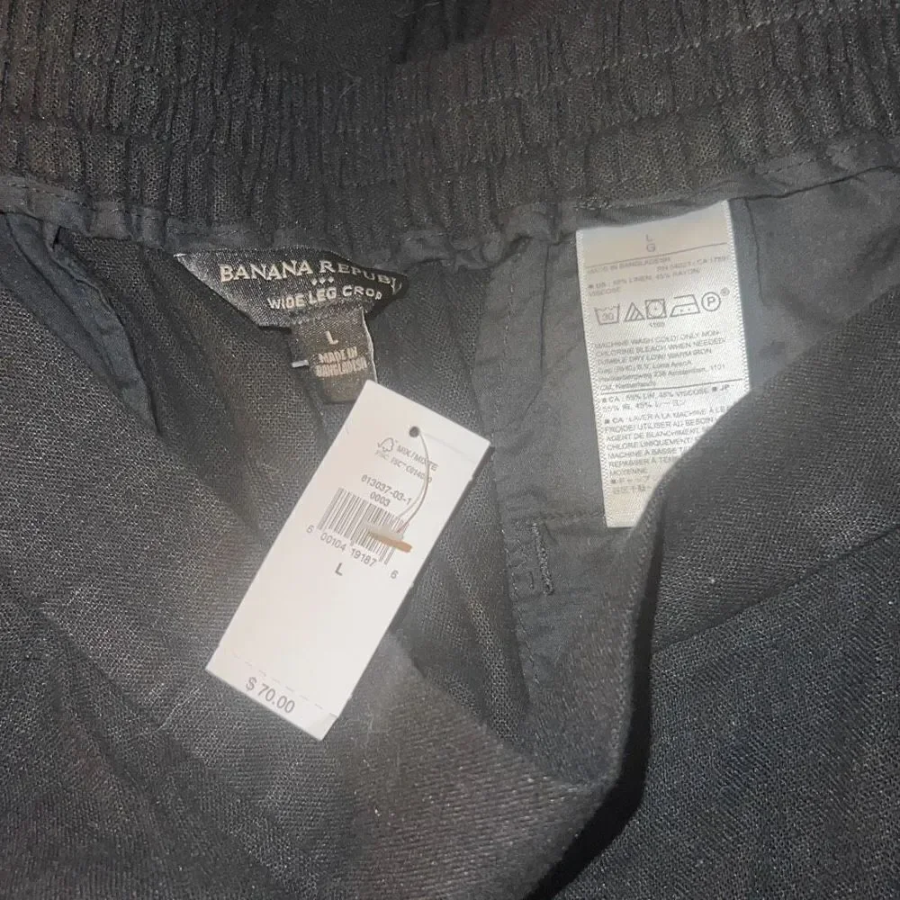 ✨BANANA REPUBLIC BLACK LINEN-BLEND CROPPED WIDE-LEG PANTS ✨